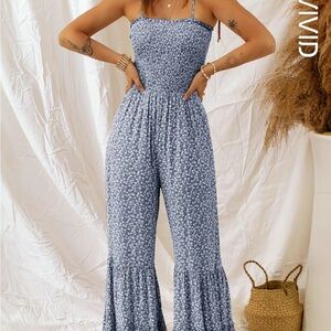 Blue Ditsy Floral Women's Jumpsuit